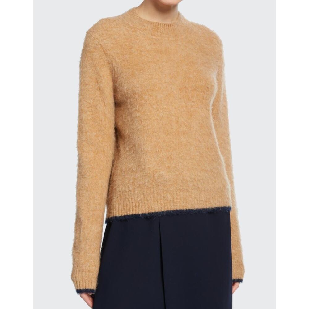 Vince Contrast Tip Pullover Sweater Mock Neck Camel Brown Alpaca Wool Size XL